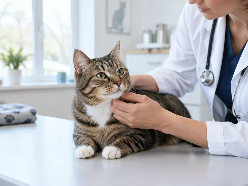 Katt som undersöks av en veterinär på ett behandlingsbord